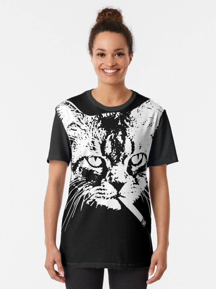 Tabby cat smoking a cigarette graphic design on a t-shirt for pastel goth and occult enthusiasts. - Women