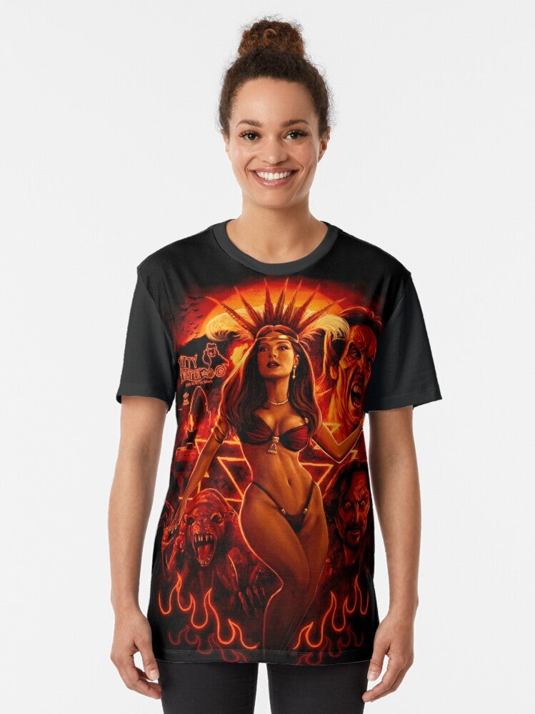 Salma Hayak as Santanico Pandemonium from the 1996 horror movie "From Dusk Till Dawn" graphic t-shirt - Women