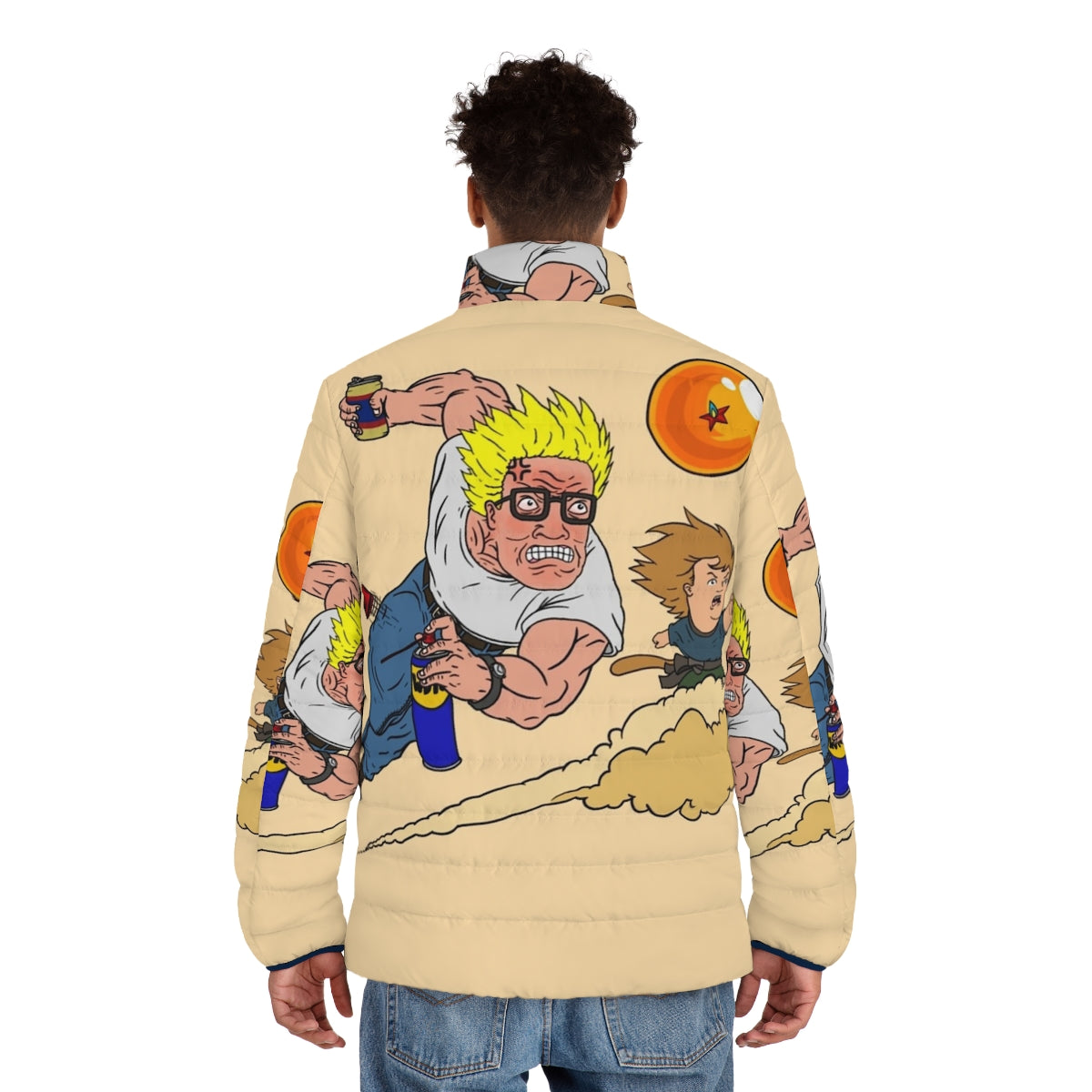 King of the Z Anime Puffer Jacket with Hank Hill and Dragon Ball Inspired Graphics - men back