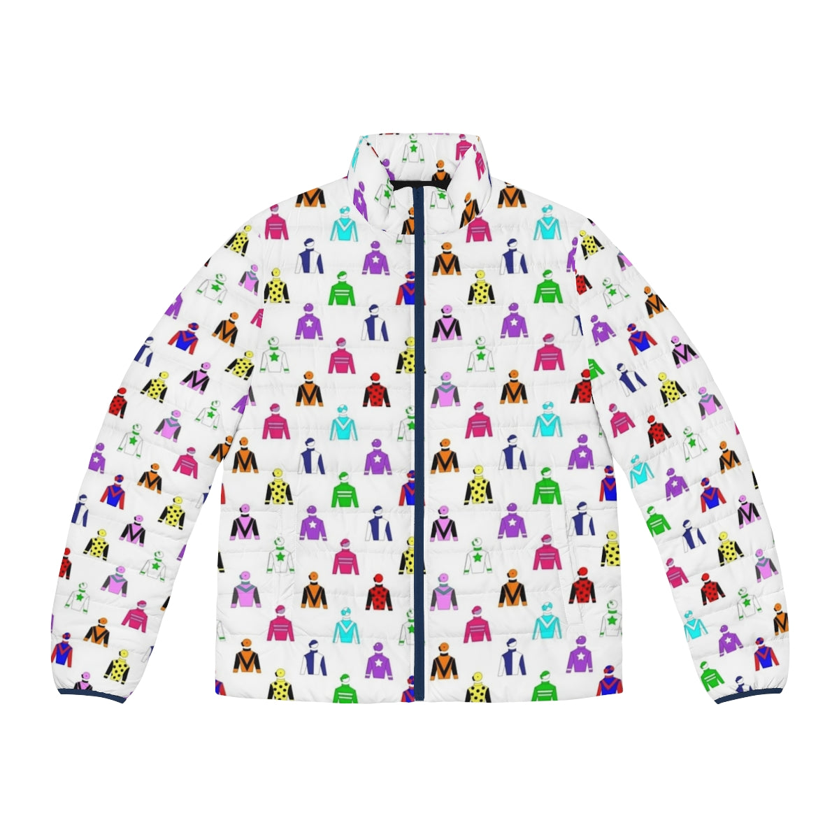 Colourful horse racing jockey silks puffer jacket