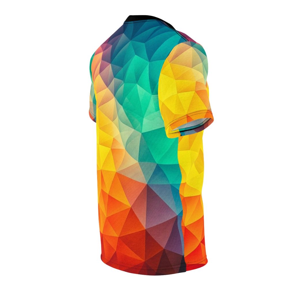 Vibrant abstract geometric t-shirt with a colorful minimalist polygon pattern design - men right