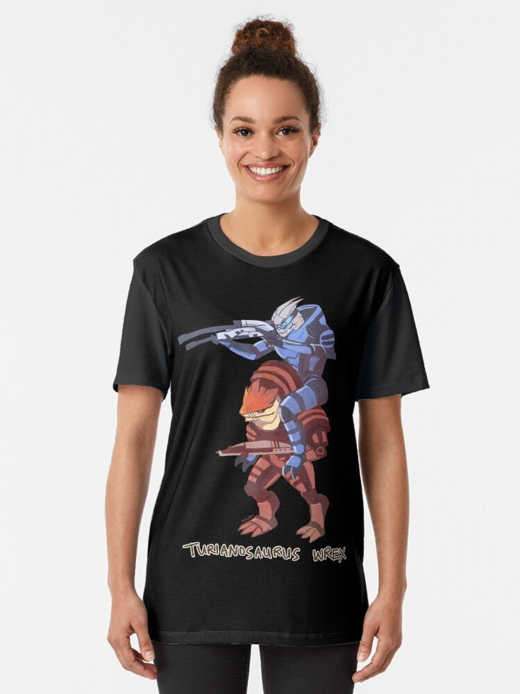 Turianosaurus Wrex, a mass effect-inspired t-rex graphic t-shirt - Women