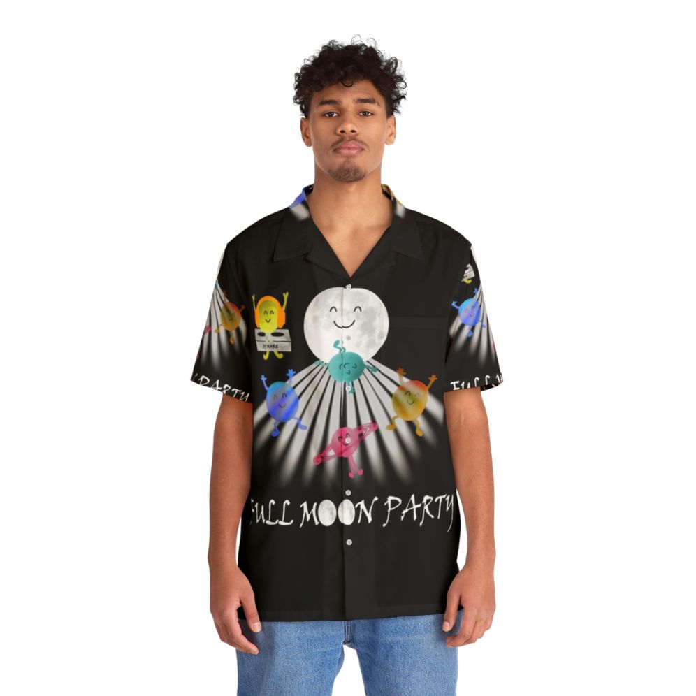 full moon party space hawaiian shirt with planets and galaxy design - People Front