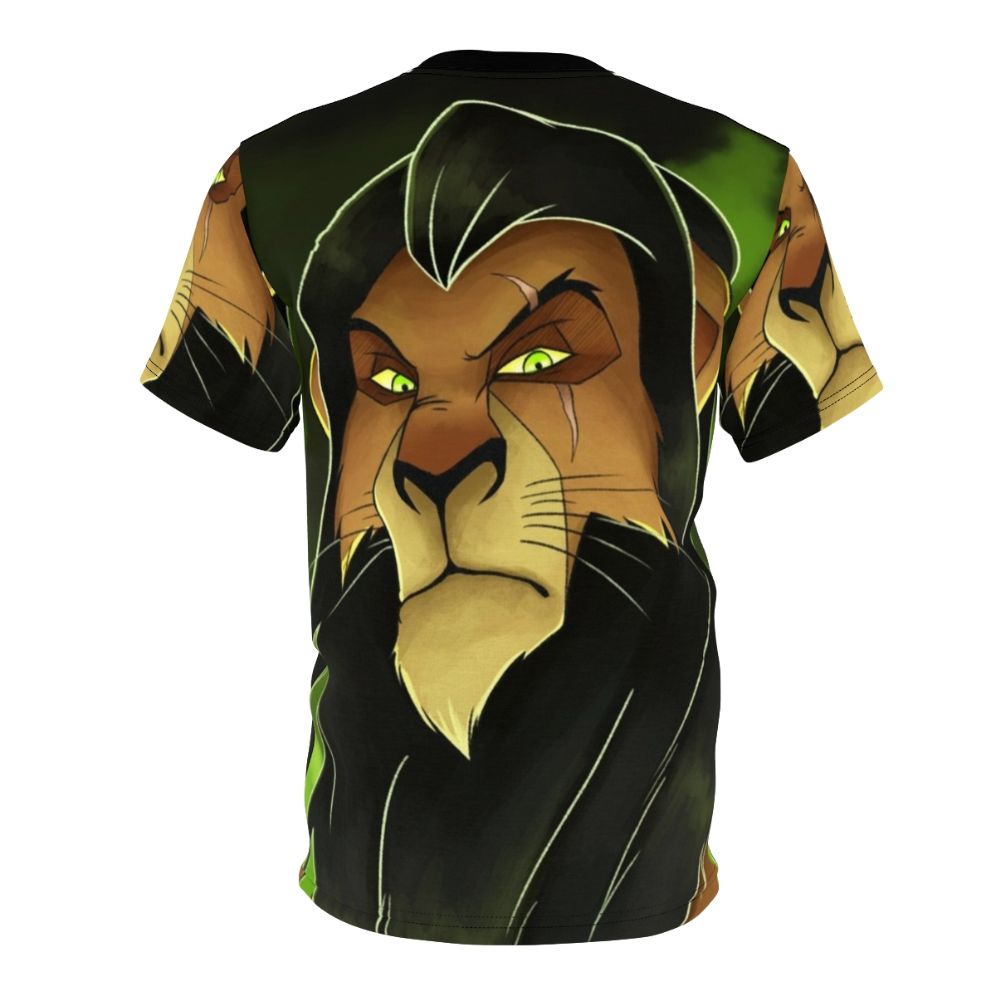 Scar Villain Graphic AOP T-shirt with lion, king, and wildlife elements inspired by The Lion King movie. - Back