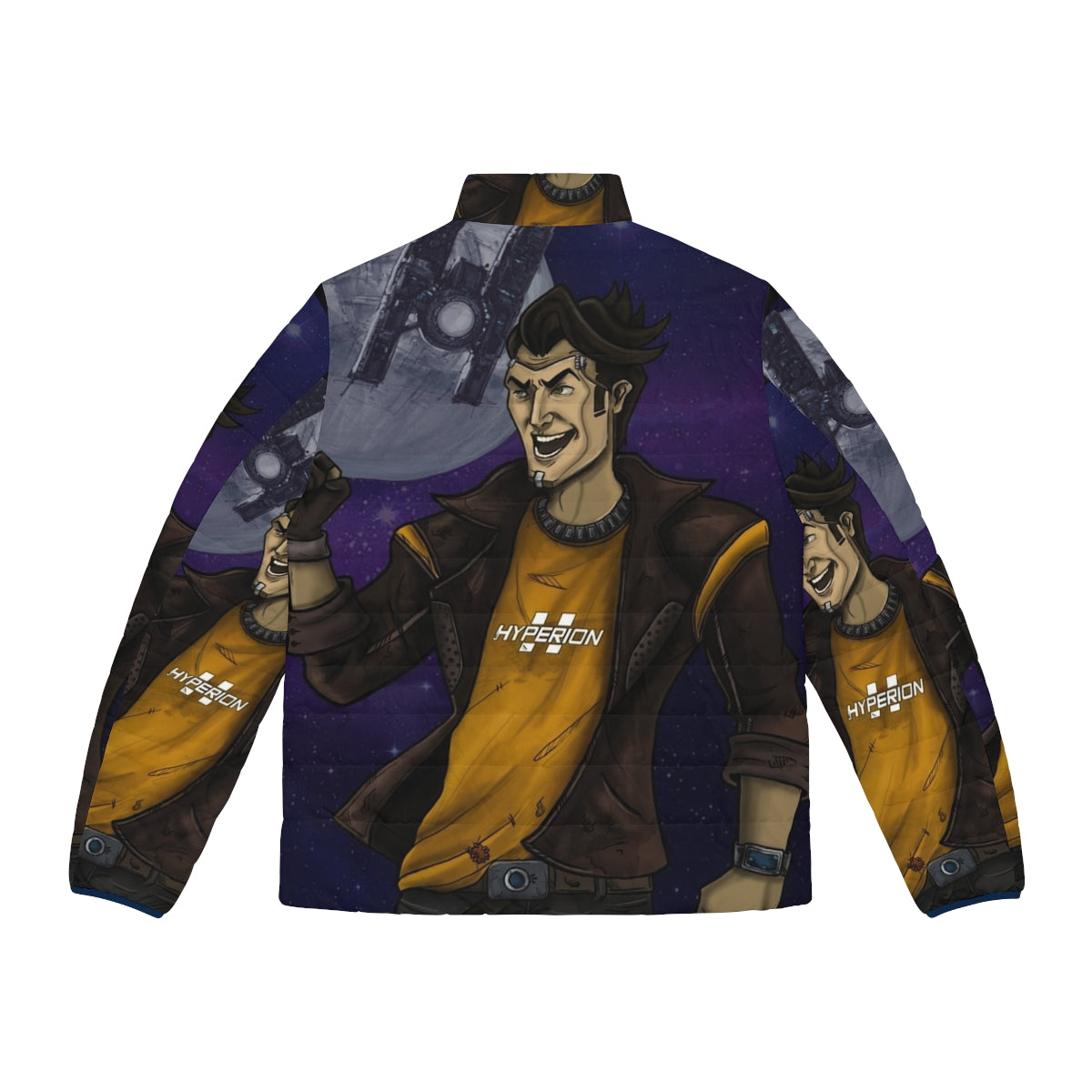 Handsome Jack Borderlands Puffer Jacket with Borderlands 2 and Pre-Sequel Branding - Back