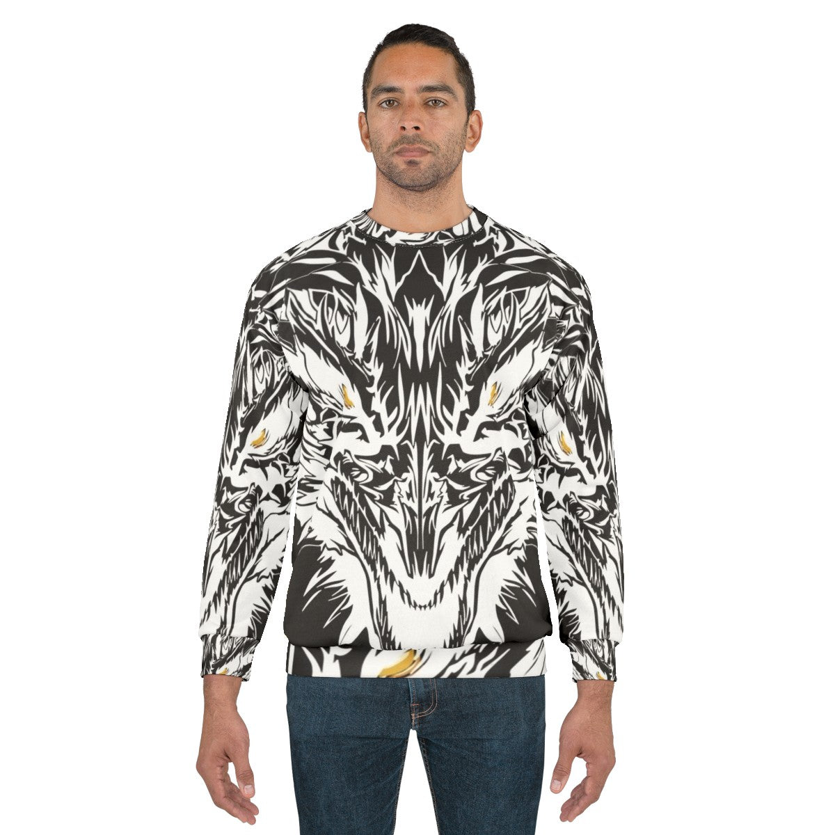 Mystic ice dragon tattoo design on white sweatshirt - men