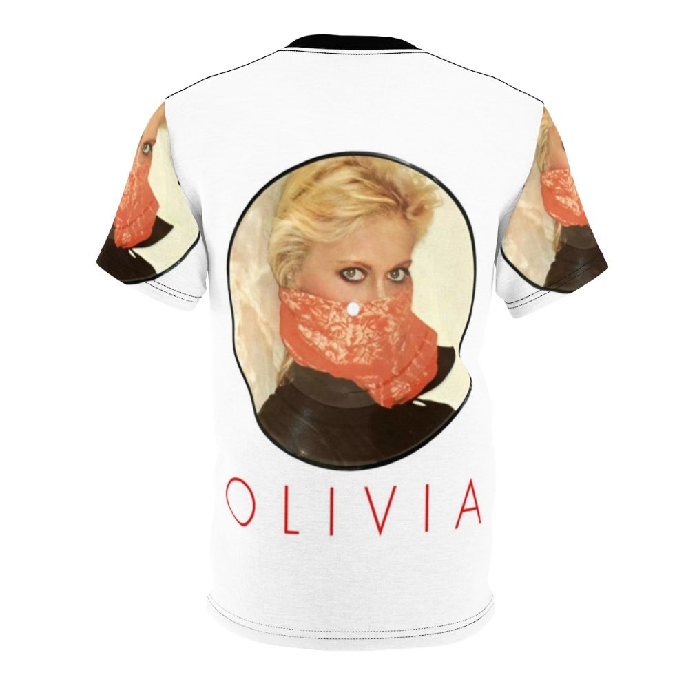 Olivia Newton-John inspired bandana t-shirt featuring retro 1970s disco and pop music vibes - Back