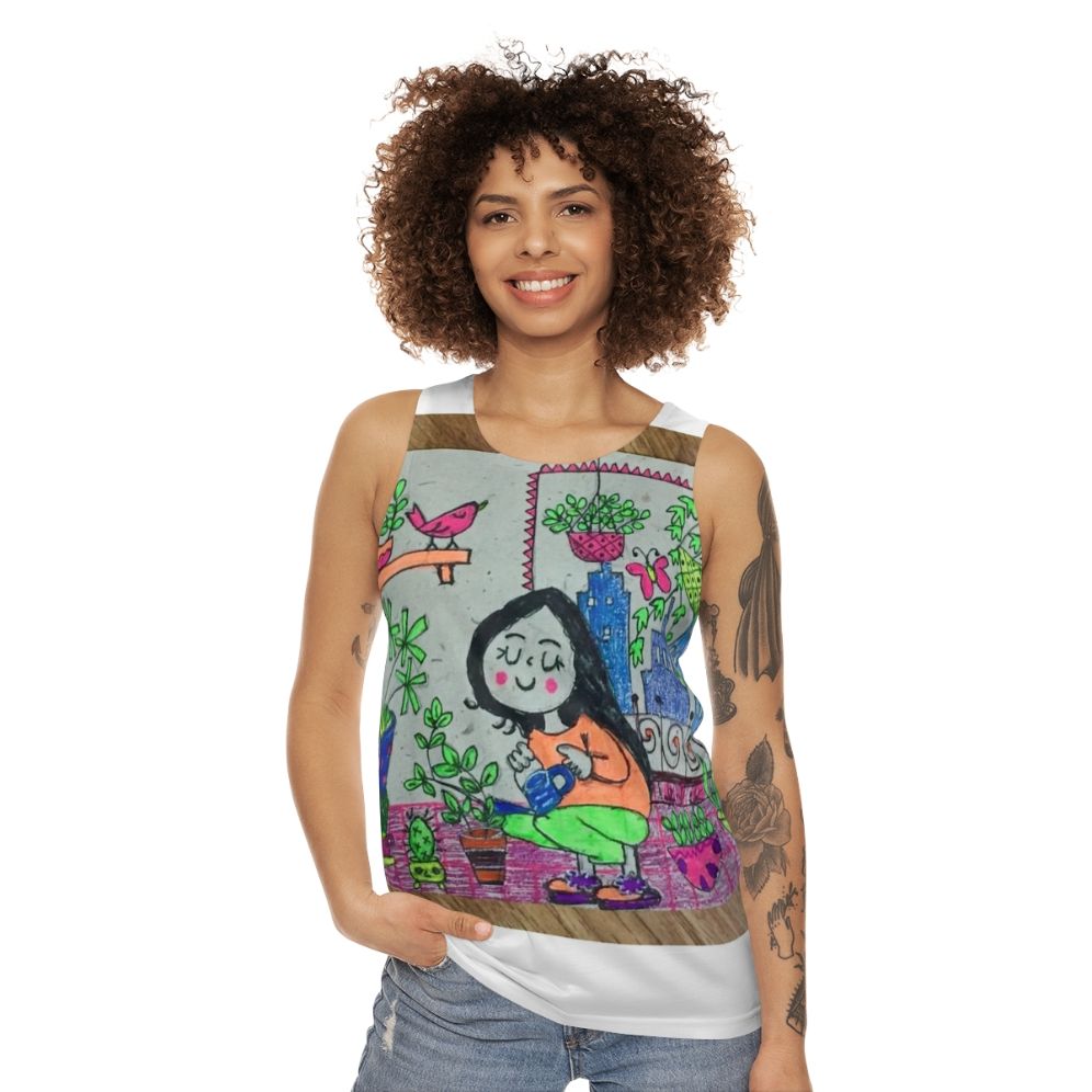 Unisex tank top with nature-inspired design - women