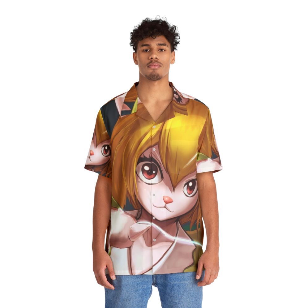 Carrot Hawaiian Shirt featuring an anime girl and bunnies - People Front