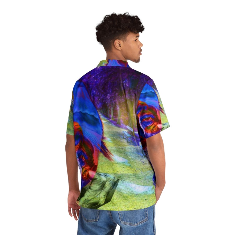 Vibrant Hawaiian shirt with a colorful tropical pattern designed to raise awareness for homelessness - People Back