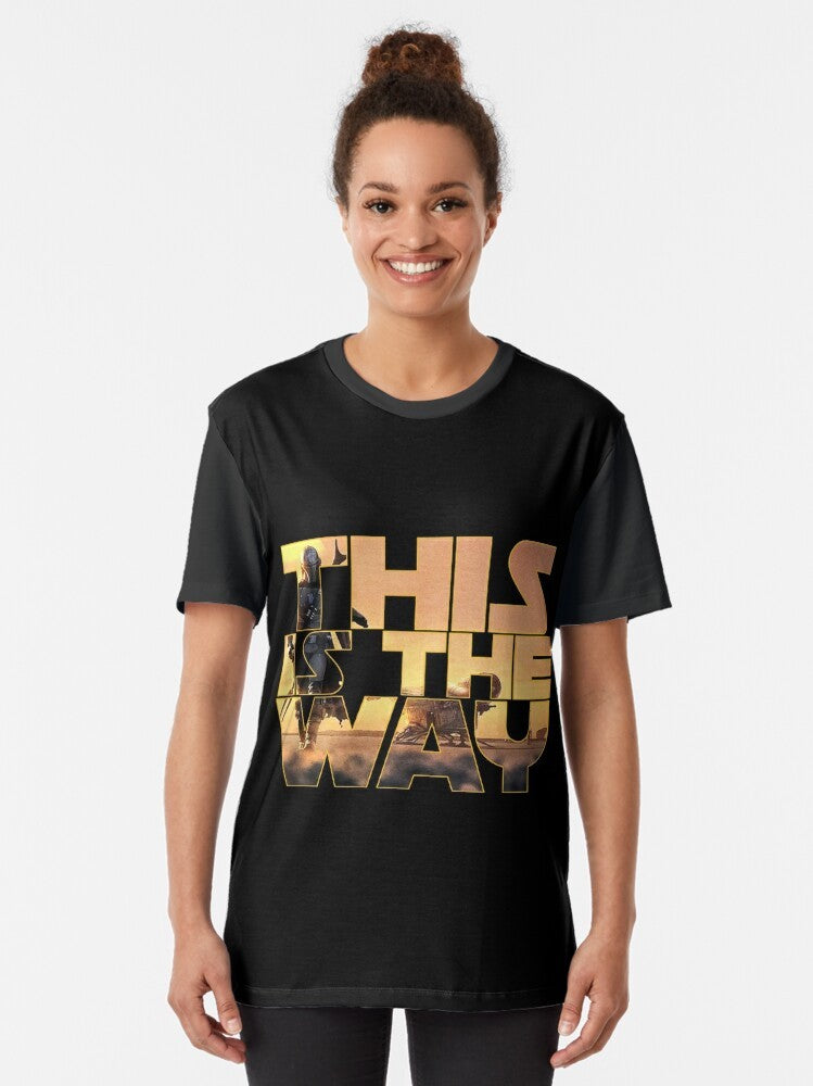 Mandalorian-inspired "This is the Way" graphic t-shirt with stars and sci-fi elements - Women