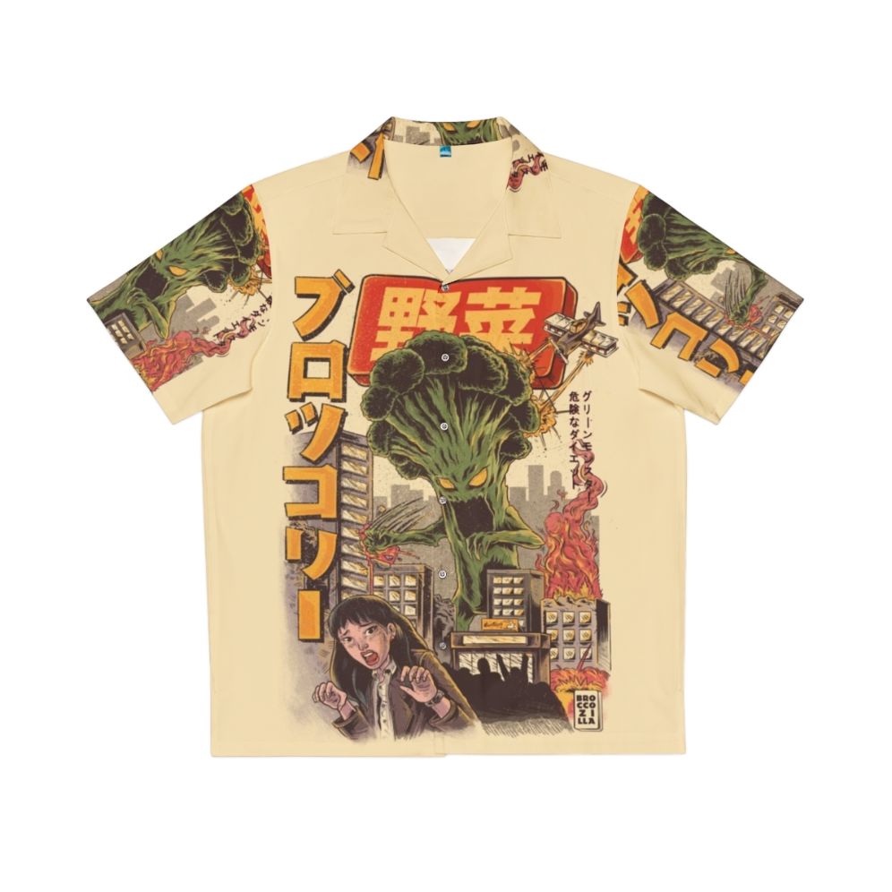 Broccozilla Hawaiian Shirt with Retro Anime-Inspired Vegetable Print