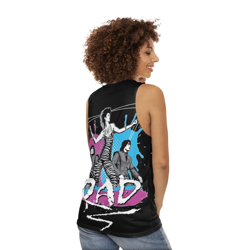 1980s unisex tank top with retro dance music design - women back