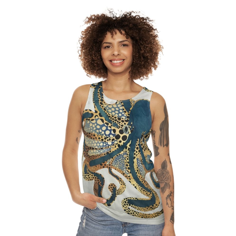 Unisex tank top with ethereal underwater octopus design - women