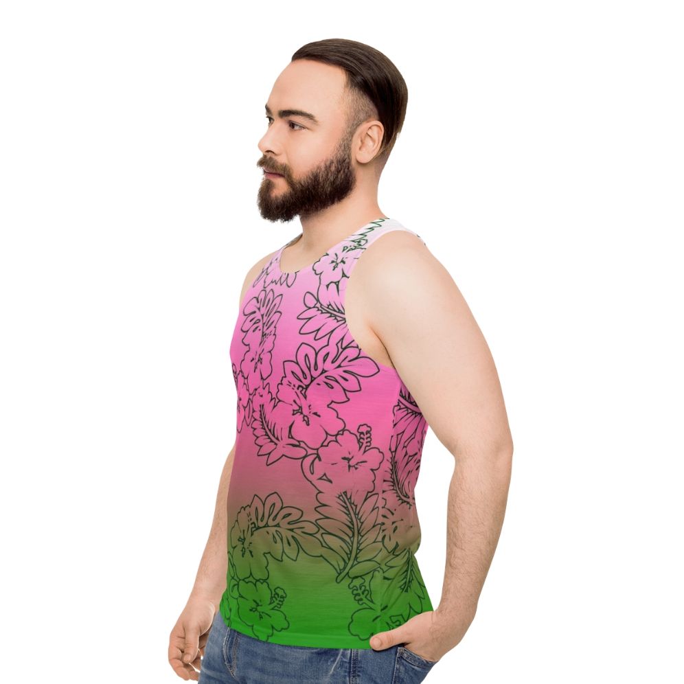 Ombre floral hibiscus unisex tank top - men side