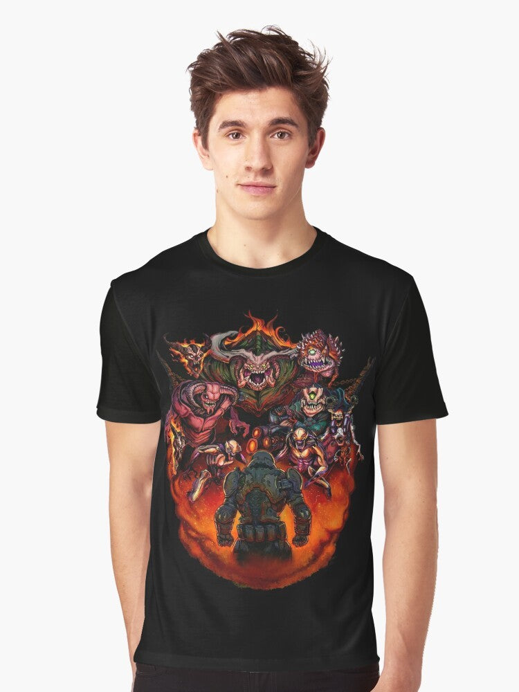 Doom "Fight like Hell 2" Graphic T-Shirt featuring Doomguy character - Men