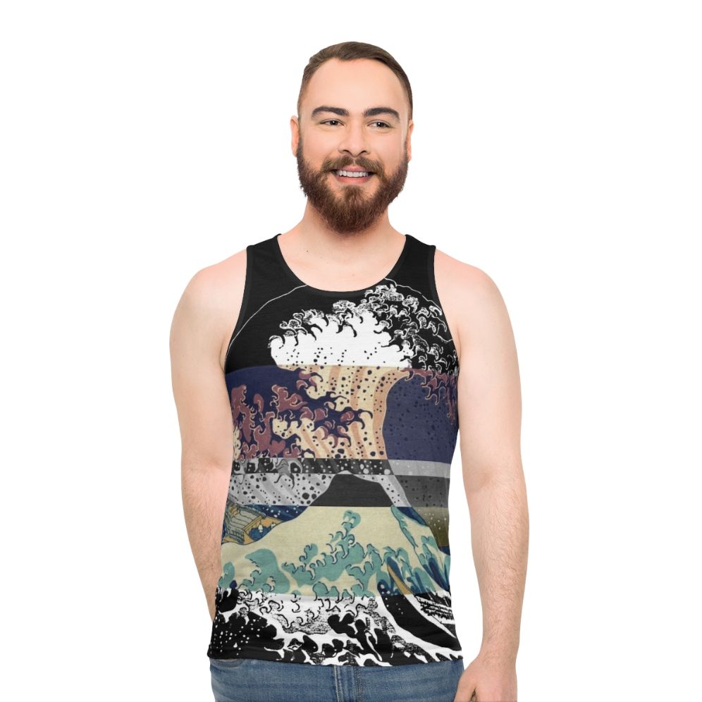 Unisex tank top featuring Hokusai's famous Great Wave print - men