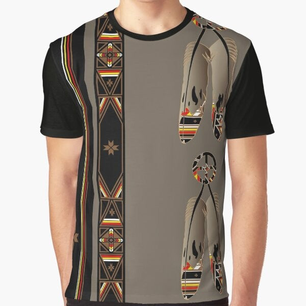 Native American inspired eagle and feather graphic on a t-shirt