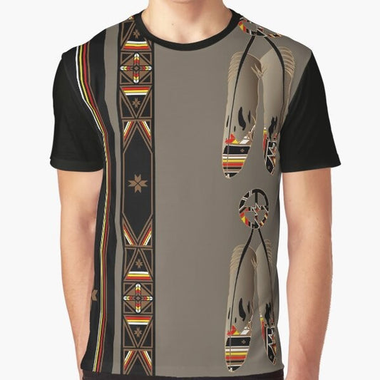 Native American inspired eagle and feather graphic on a t-shirt