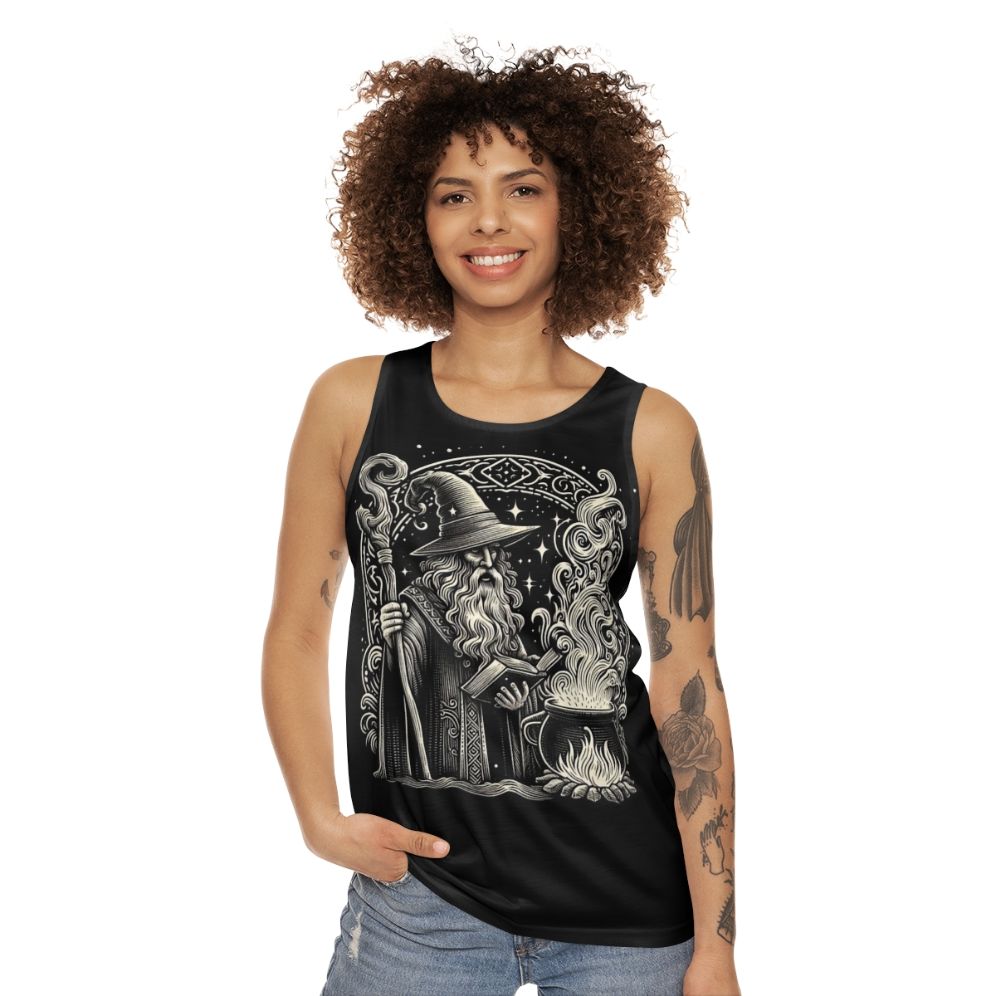 Wizard unisex tank top with magical design - women