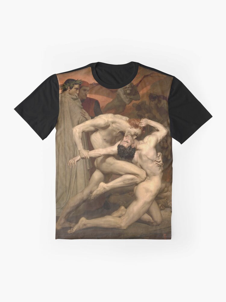 Graphic t-shirt featuring the painting "Dante and Virgil" by William-Adolphe Bouguereau - Flat lay