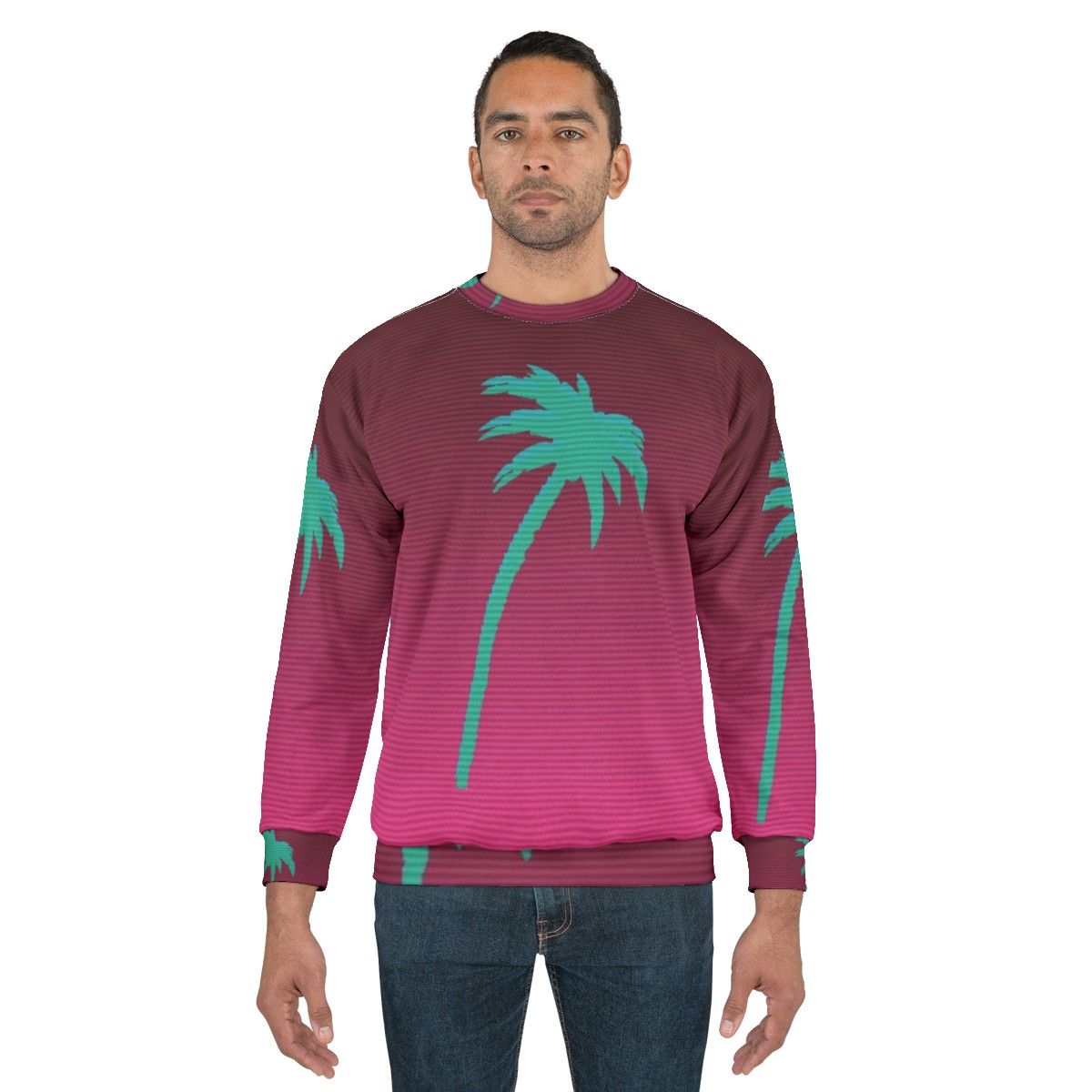 Hotline Miami inspired palmtree vaporwave sweatshirt - men