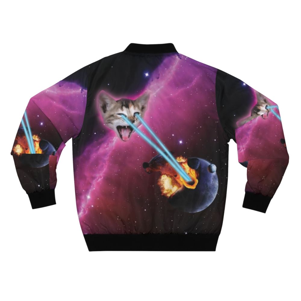 Laser Cat Bomber Jacket with Cosmic Explosions and Planets - Back