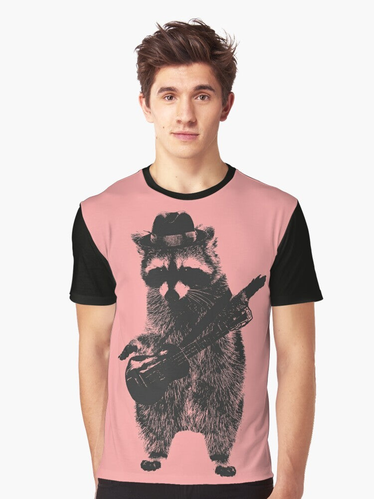 Illustration of a cute raccoon holding a ukulele - Men