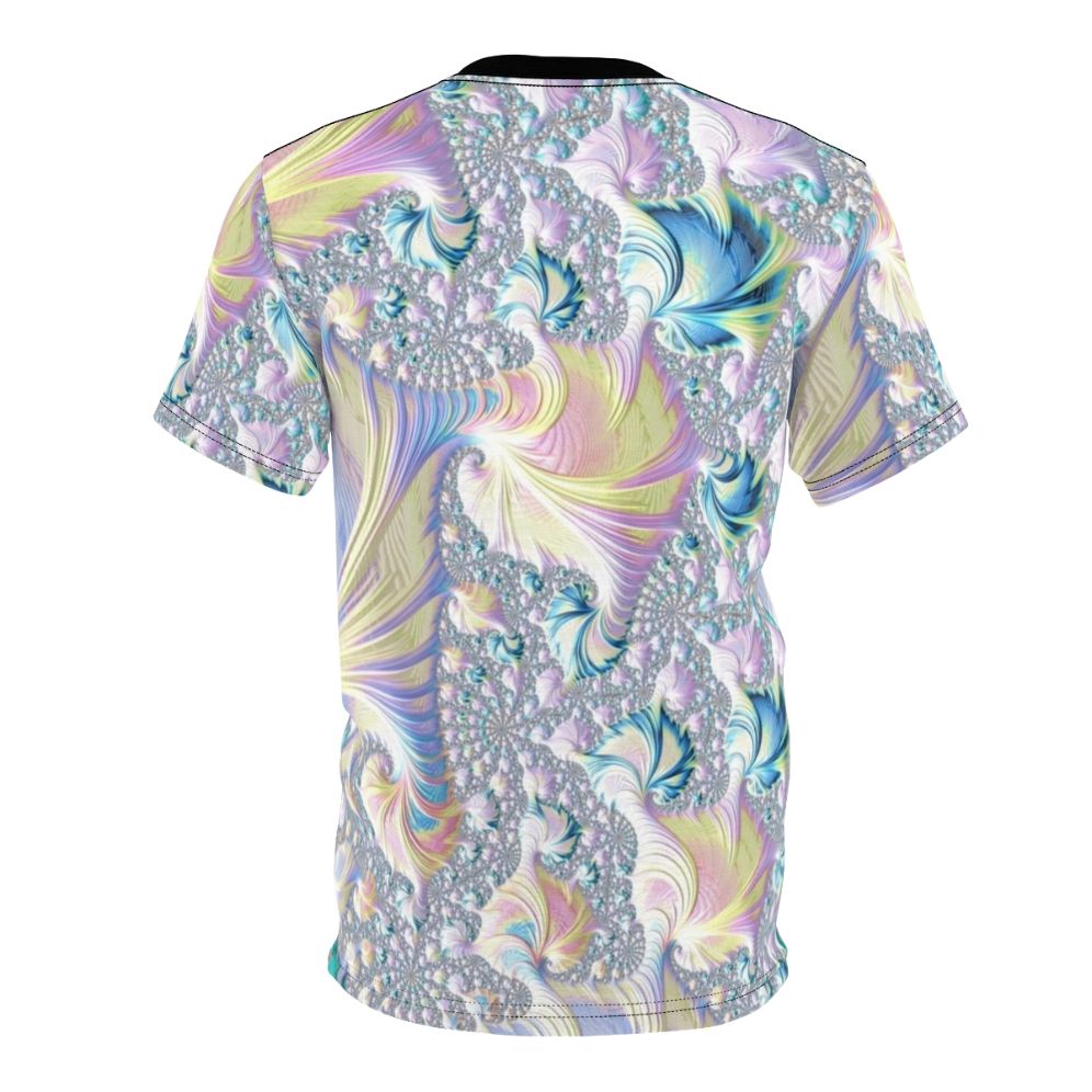 Pastel fractal t-shirt featuring a vibrant, abstract, psychedelic spiral pattern - Back