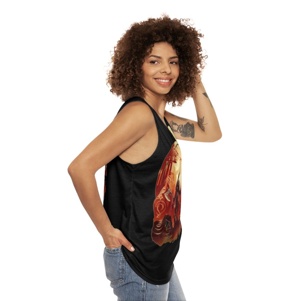 Unisex Viking Adventure Tank Top with Assassin's Creed Valhalla Inspired Design - women side