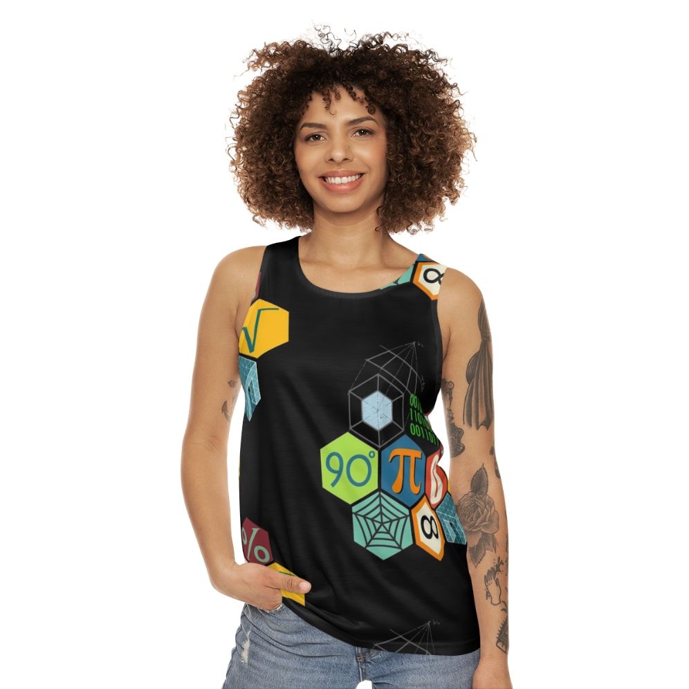 Unisex math-themed tank top with geometric designs - women