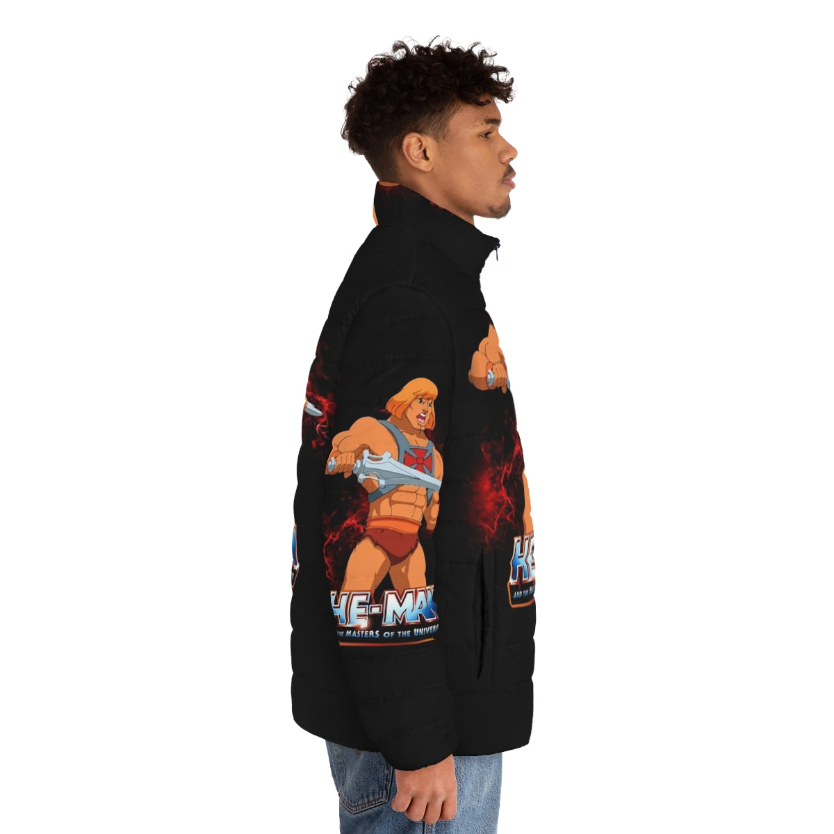 Retro He-Man Masters of the Universe Puffer Jacket with 80s inspired MOTU graphics - men side right