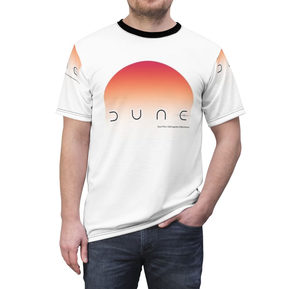 Dune-inspired science fiction desert sun all-over print t-shirt - men front