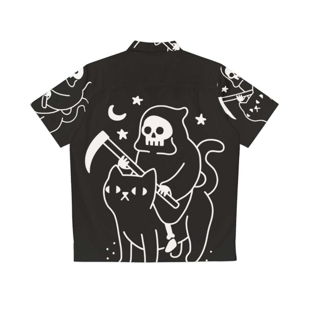 Spooky black cat Hawaiian shirt with skull and grim reaper design - Back