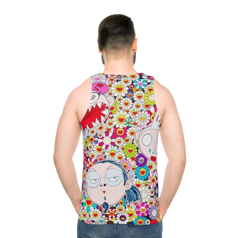 Unisex tank top featuring Takashi Murakami's iconic pop art design - men back