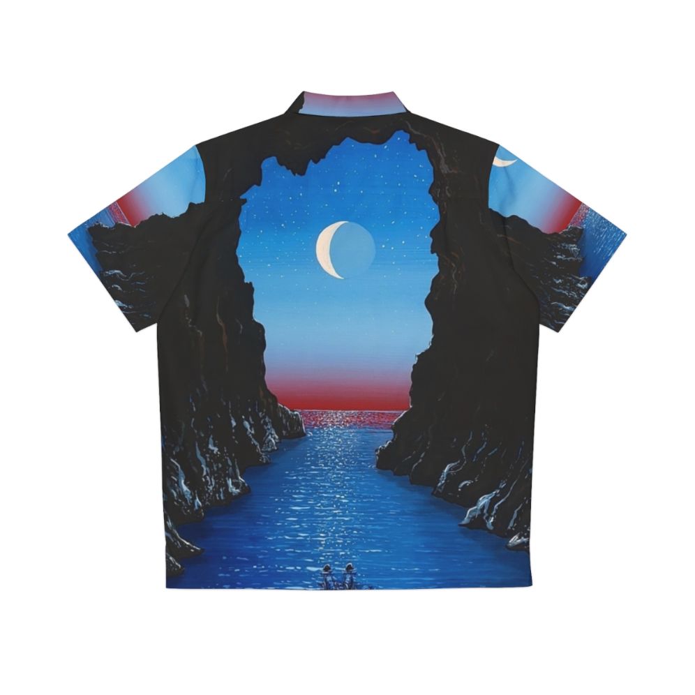 Space themed night drift Hawaiian shirt with astronaut, moon, and water elements - Back