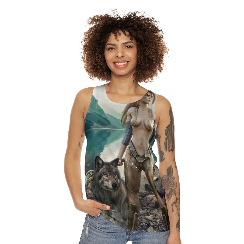 Magical druid and wolf unisex tank top - women