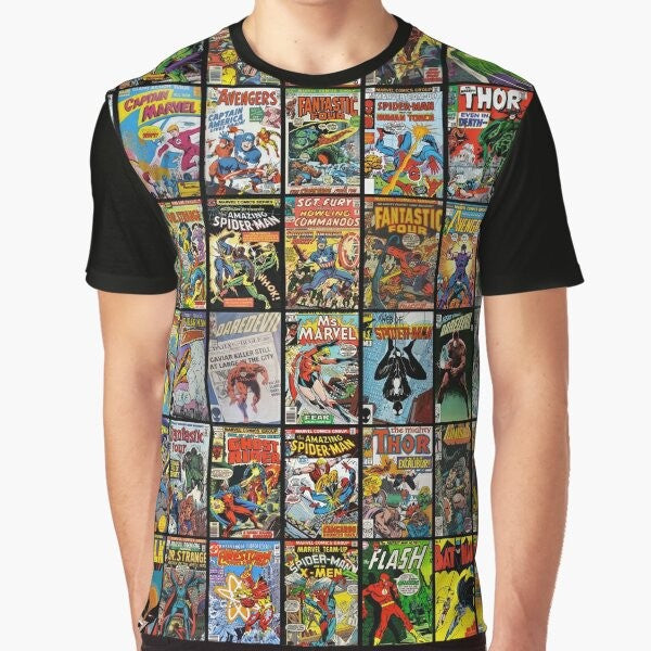 Vintage Superhero Comic Book Collection Pattern Graphic T-Shirt