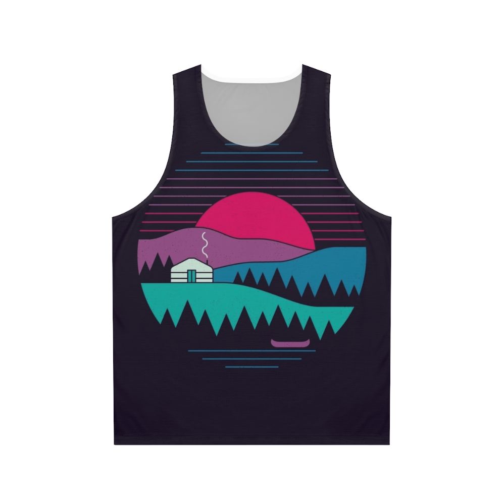 Unisex tank top with minimalist nature landscape design