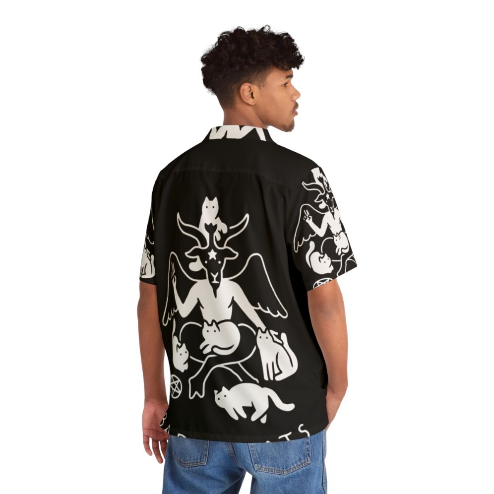 Baphocats Hawaiian Shirt featuring a cat with satanic/occult imagery - People Back