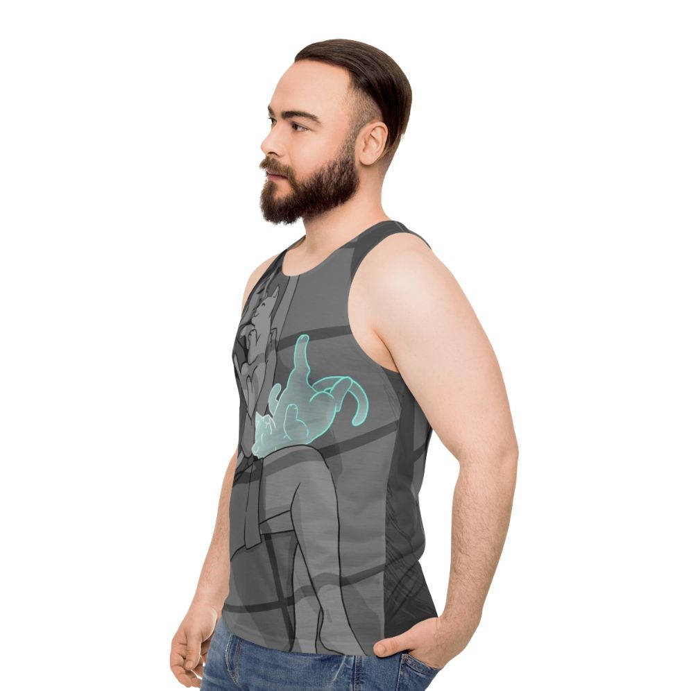 Waiting Unisex Tank Top with Cat Design - men side