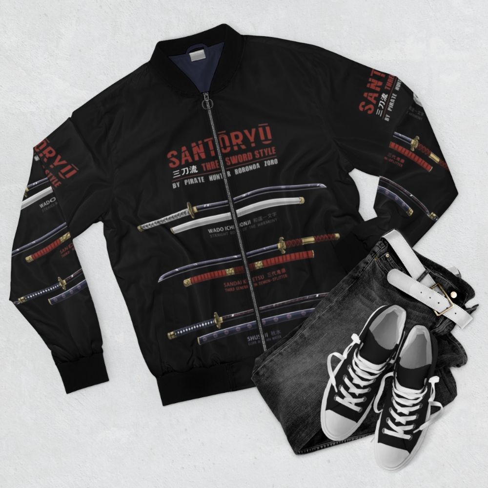 Zoro Santoryu Bomber Jacket - One Piece Anime Inspired - Flat lay