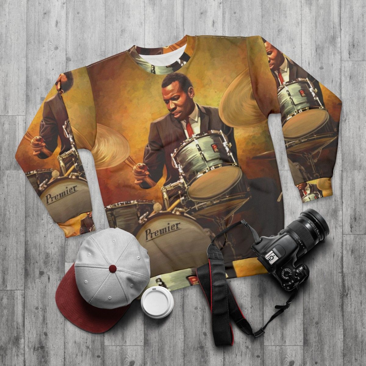 Elvin Jones Jazz Drummer Sweatshirt - flat lay