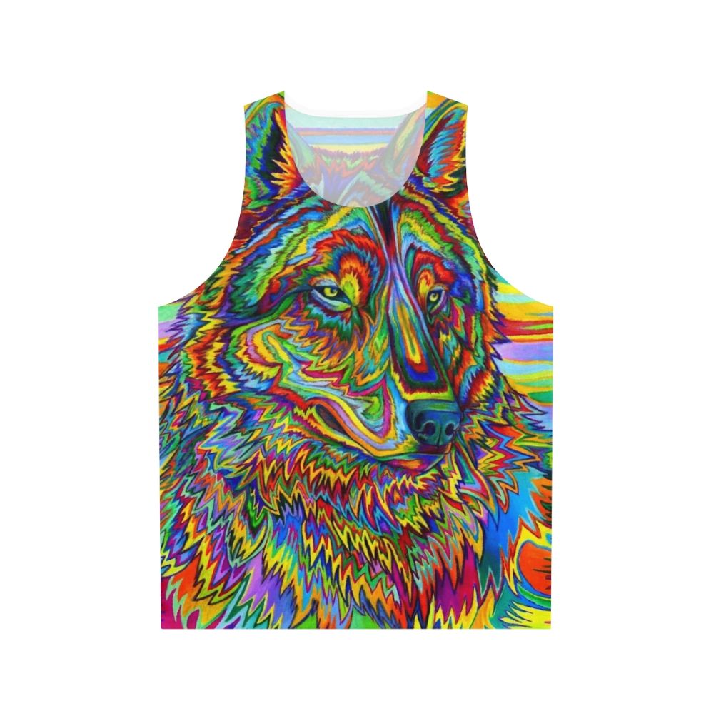 Colorful psychedelic rainbow wolf tank top design