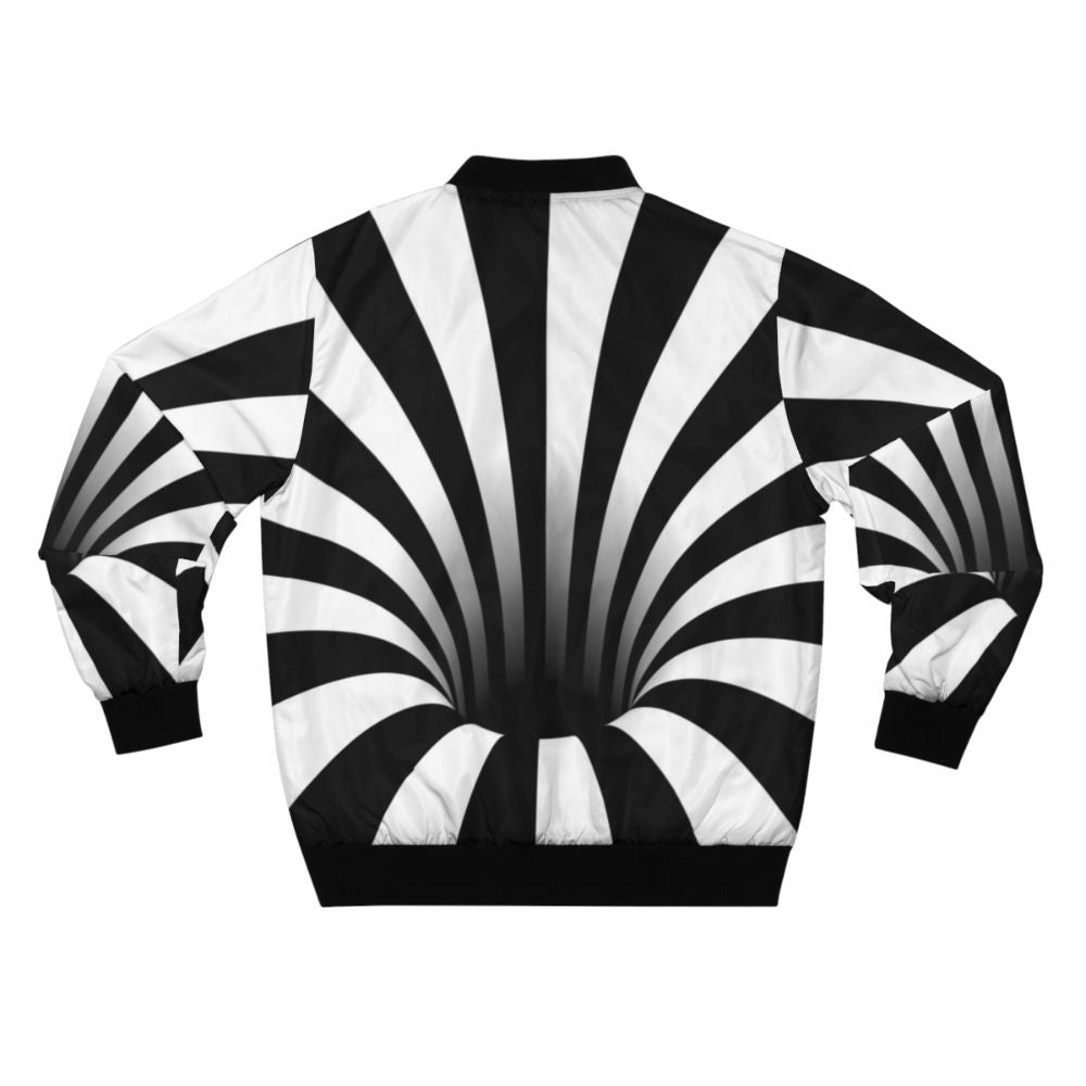 Optical illusion black and white bomber jacket with abstract black hole pattern - Back