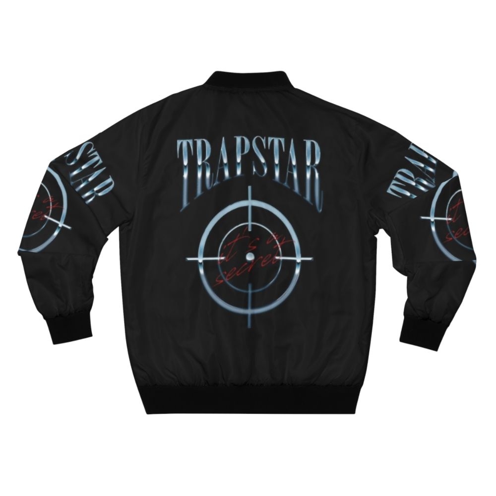 Trapstar Watch Your Back Bomber Jacket with Vibrant Purple Colors and Graphic Design - Back