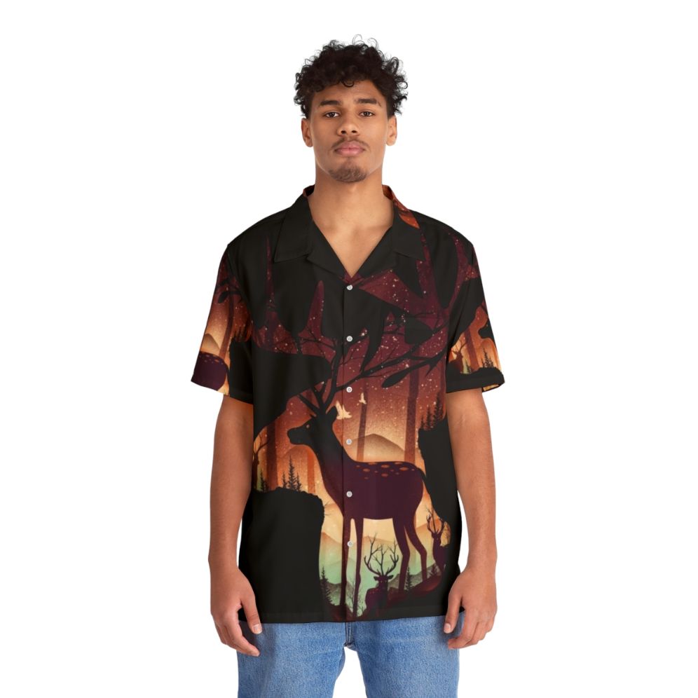 Mystical deer Hawaiian shirt with forest and nature design - People Front