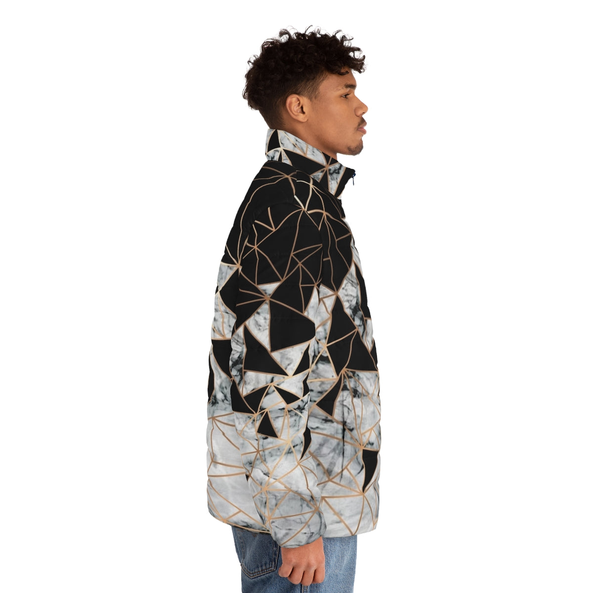 Marble polygon patterned puffer jacket - men side right