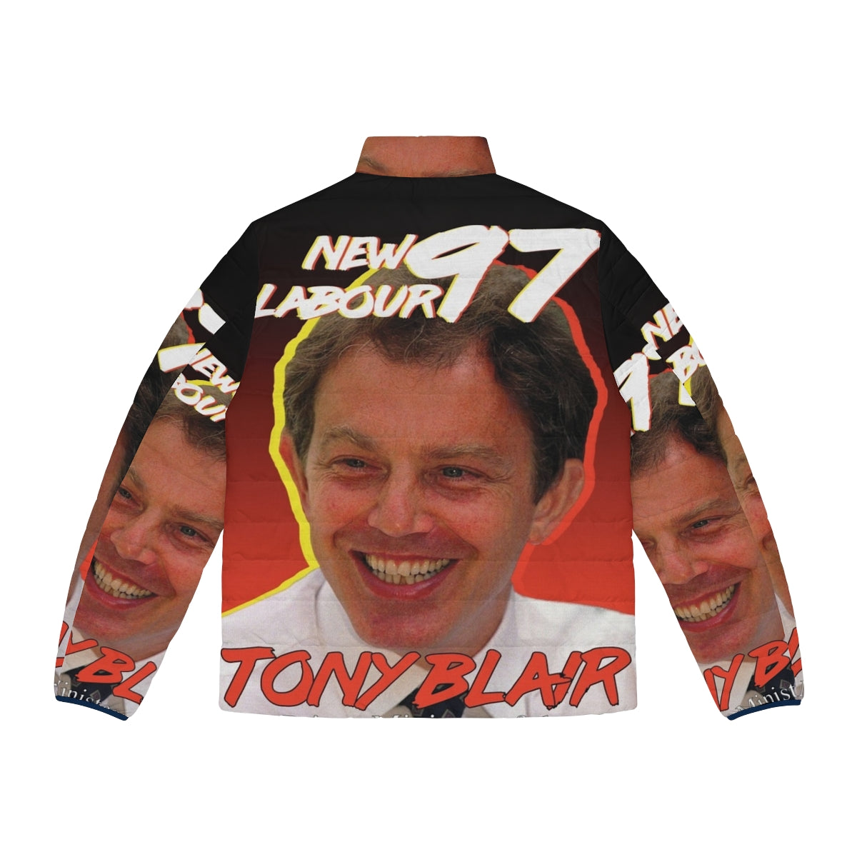 Vintage 1997 Tony Blair Puffer Jacket with Labour Party and Britpop Era Branding - Back