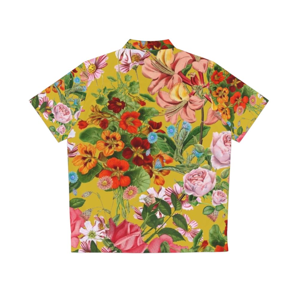 yellow floral vintage hawaiian shirt patterned with peonies - Back